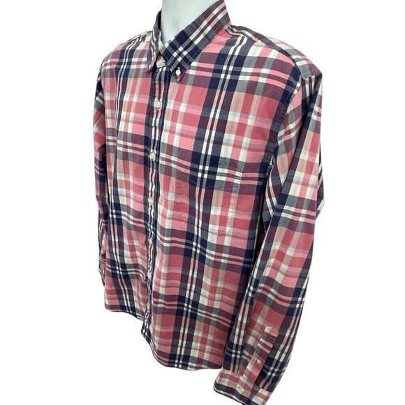 J. Crew Shirt Mens XL Slim Fit Untucked Button Down Plaid Shirt Blue Pink Preppy - Picture 4 of 14